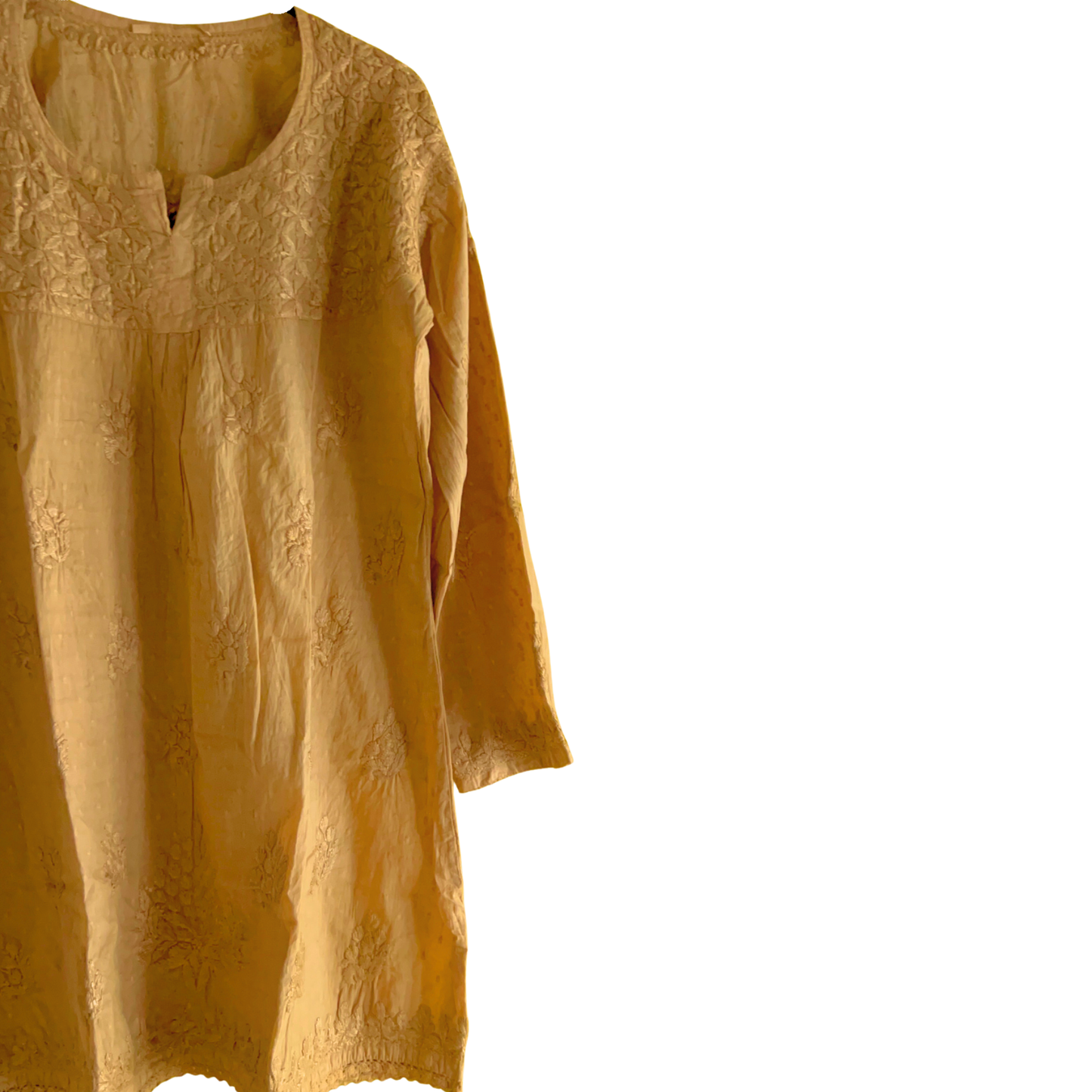 Short Chikan Kurti with Pleated Neck Embroidery
