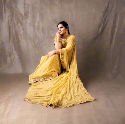 Heavy Zarkan Work Handcrafted Saree - Glitter Gleam