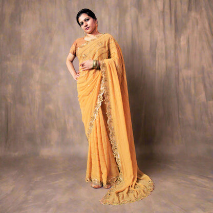 Heavy Zarkan Work Handcrafted Saree - Glitter Gleam