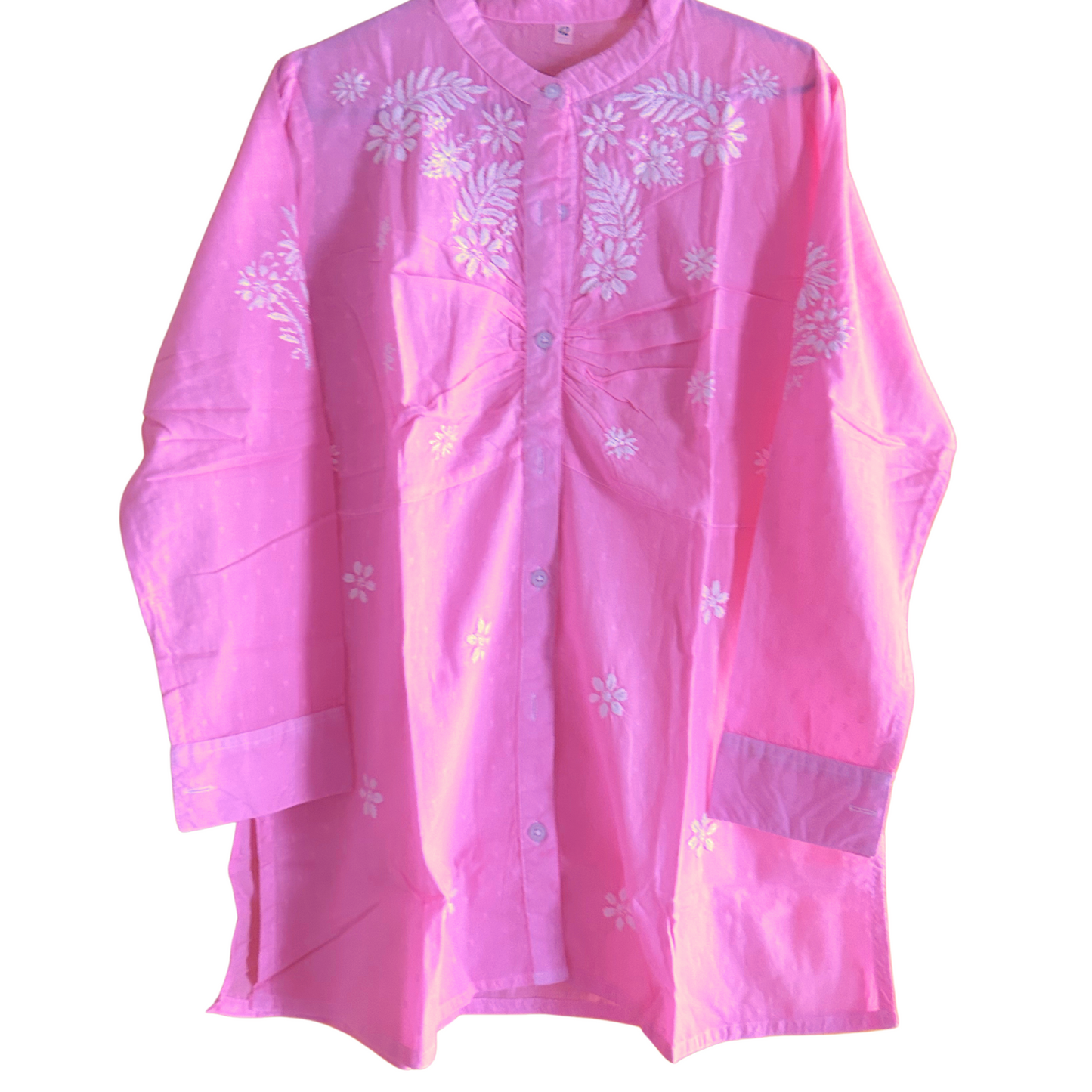 Pink Pleated Chikan Shirt