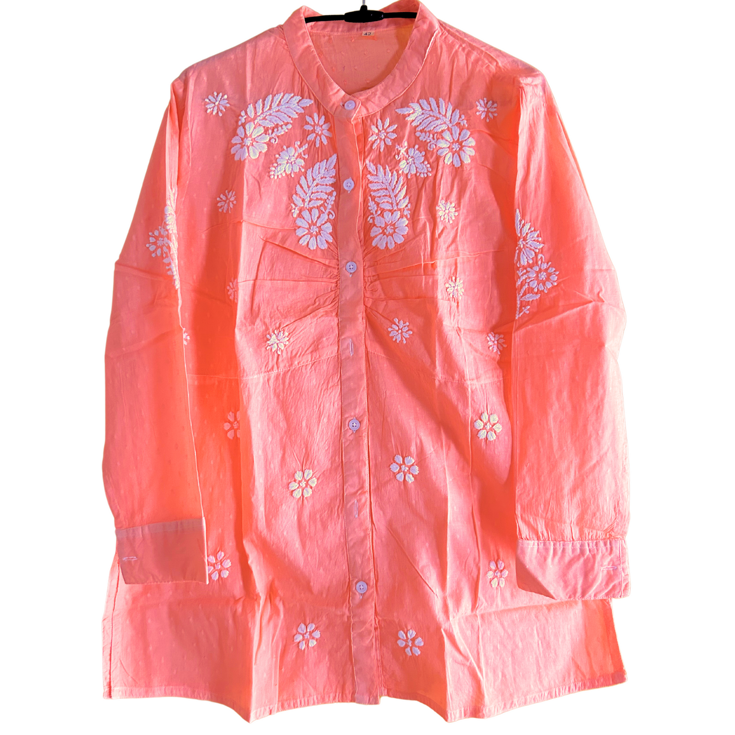 Orange Pleated Chikan Shirt