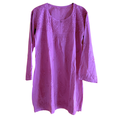 Short Chikan Kurti with Pleated Neck Embroidery