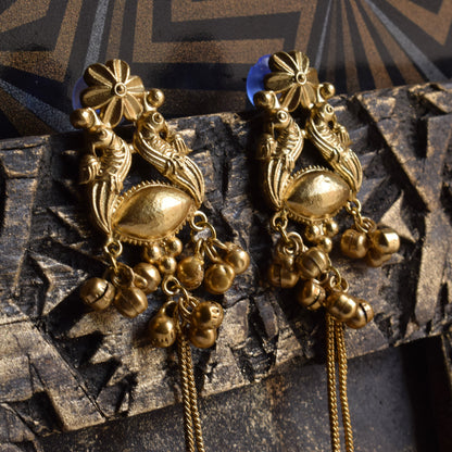 Antique Gold Gandaberunda Kashmiri Latkan Earrings