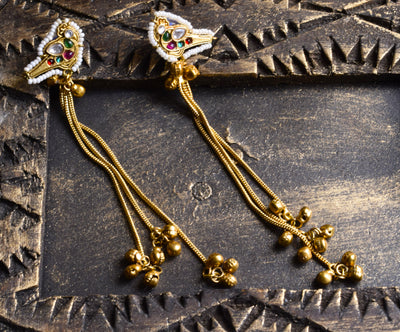 Panchratan Parrot Antique Gold Kashmiri Earrings