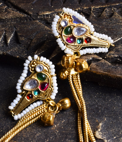Panchratan Parrot Antique Gold Kashmiri Earrings
