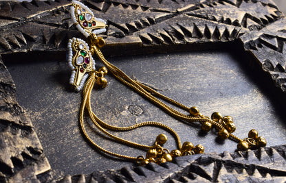 Panchratan Parrot Antique Gold Kashmiri Earrings