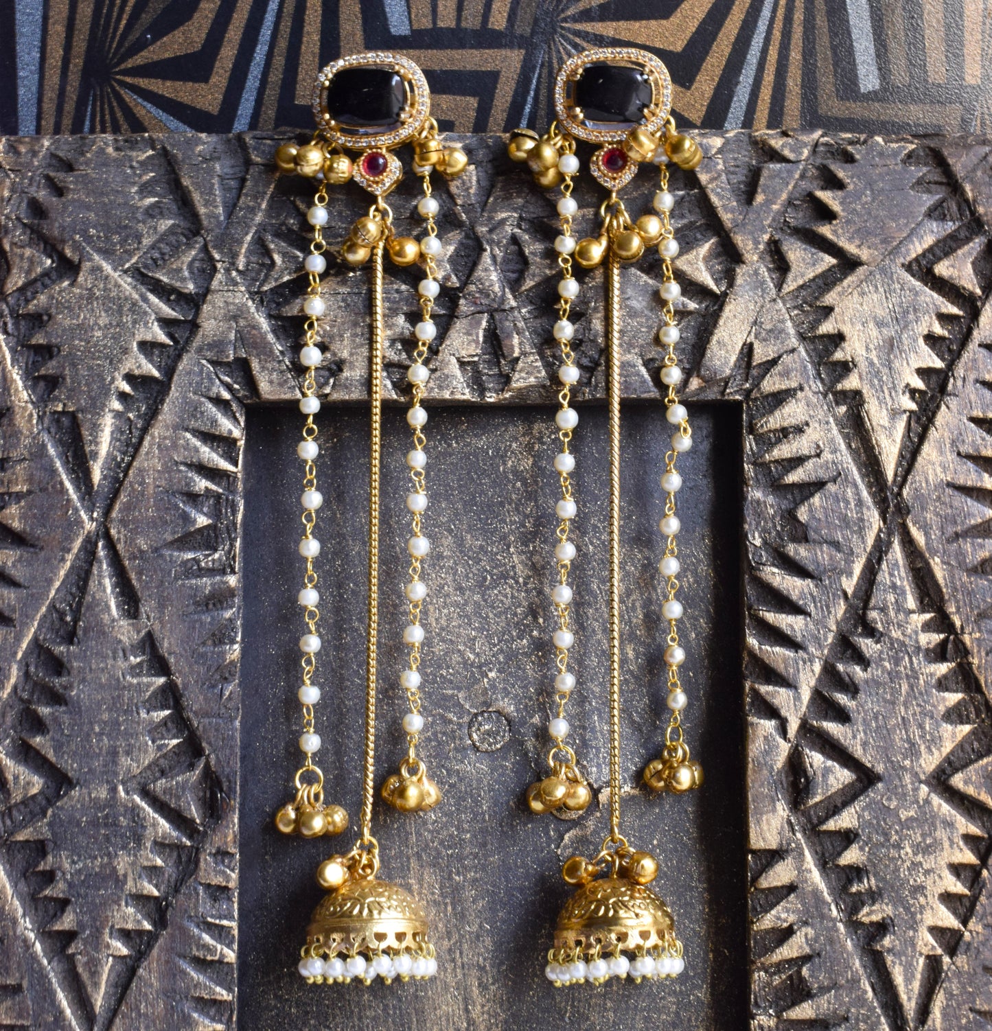 Purple & Pink Designer Pearl Veil Kashmiri Latkan Earrings