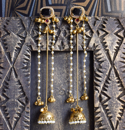 Purple & Pink Designer Pearl Veil Kashmiri Latkan Earrings