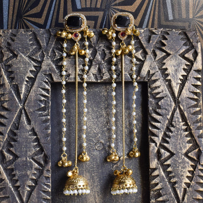 Purple & Pink Designer Pearl Veil Kashmiri Latkan Earrings