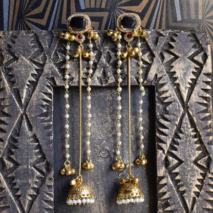Purple & Pink Designer Pearl Veil Kashmiri Latkan Earrings