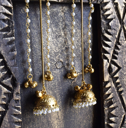 Purple & Pink Designer Pearl Veil Kashmiri Latkan Earrings