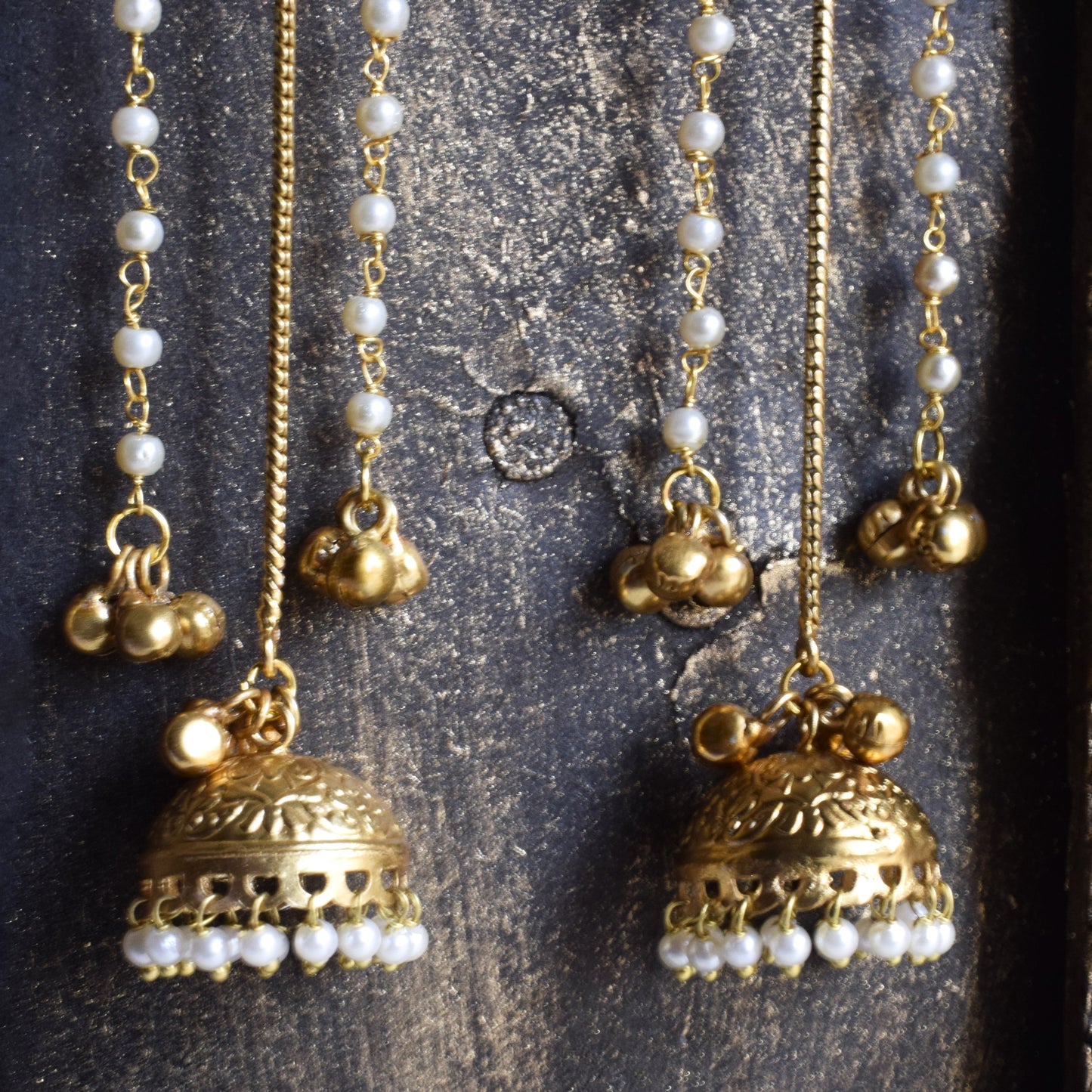 Purple & Pink Designer Pearl Veil Kashmiri Latkan Earrings