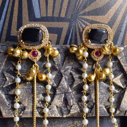 Purple & Pink Designer Pearl Veil Kashmiri Latkan Earrings