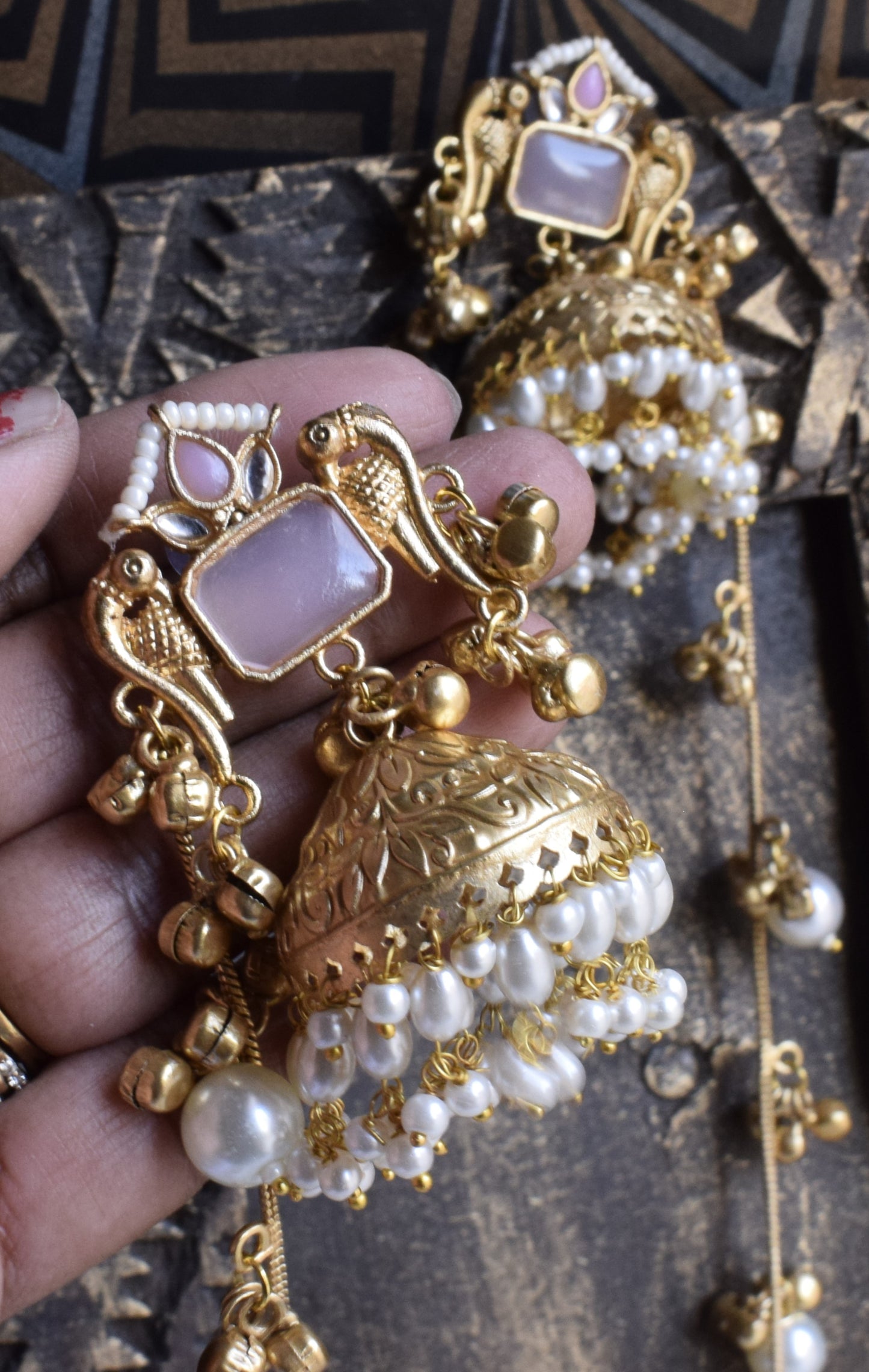 Pearl Whisper Earchain Jhumkas
