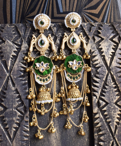Kamalnayanam Matt Gold Long Ghungroo Peacock Jhumka