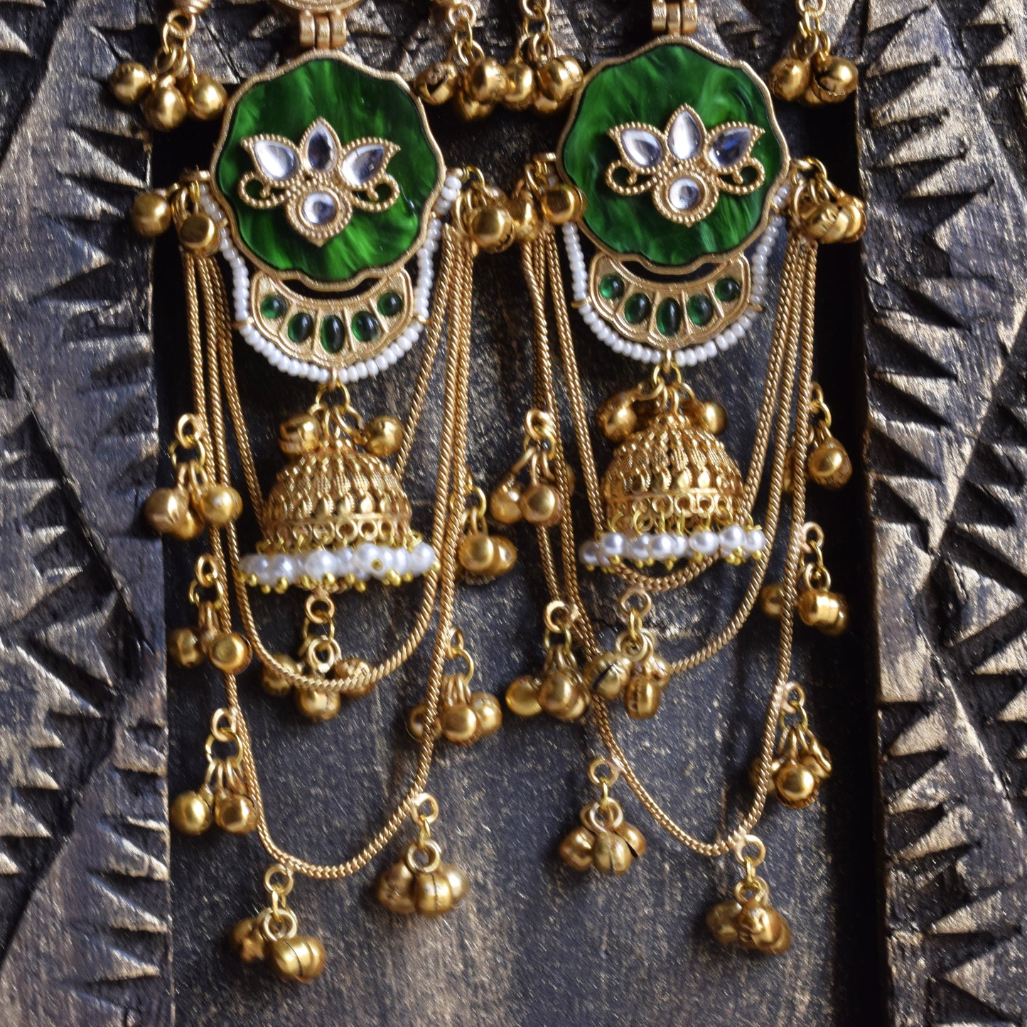 Kamalnayanam Matt Gold Long Ghungroo Peacock Jhumka