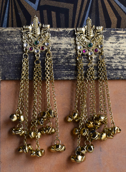 Antique Gold Nandi Studs Ghungroo Earrings