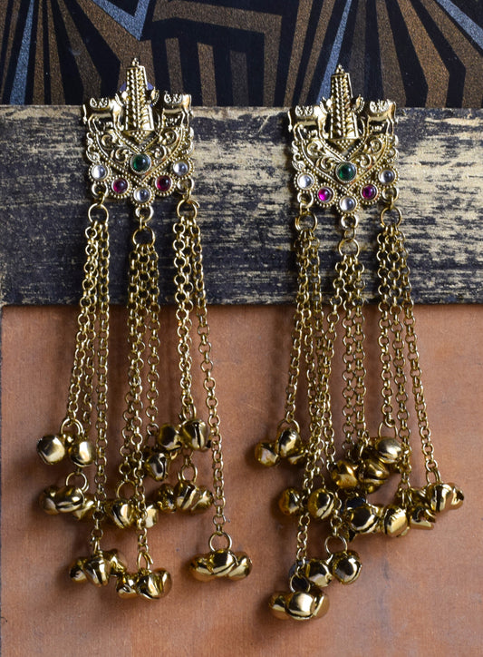 Antique Gold Nandi Studs Ghungroo Earrings