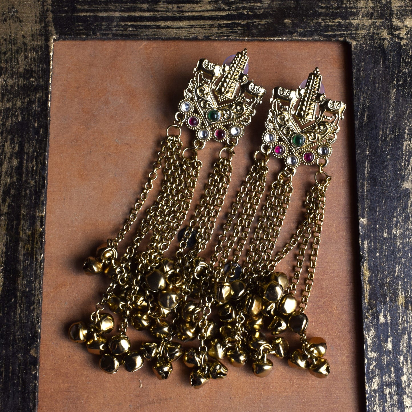 Antique Gold Nandi Studs Ghungroo Earrings
