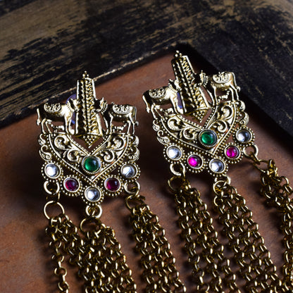 Antique Gold Nandi Studs Ghungroo Earrings