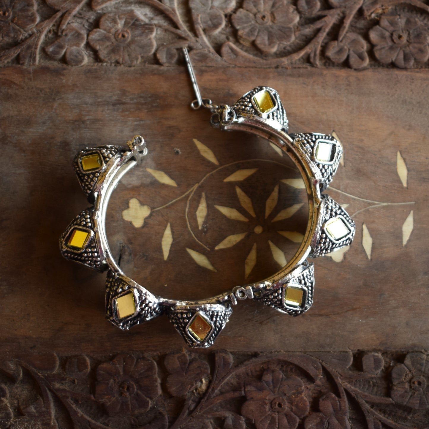 German Silver Rajwadi Mirror Kangan Bracelet