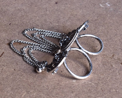 Silver Oxidised Mayur Tassel Cuff Finger Ring