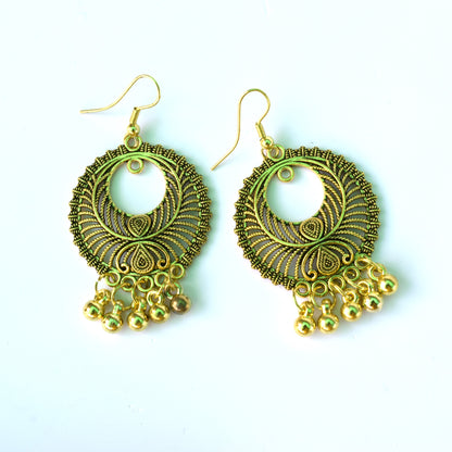 Golden Oxidised Palki Pendant Multicolored Fabric Necklace Set