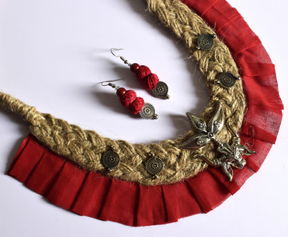Mahishasur Mardini Jute Fabric Necklace Set
