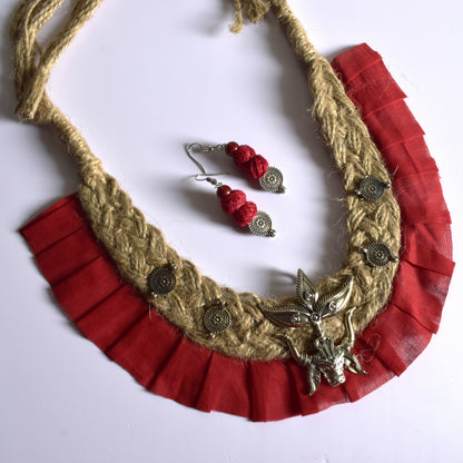 Mahishasur Mardini Jute Fabric Necklace Set