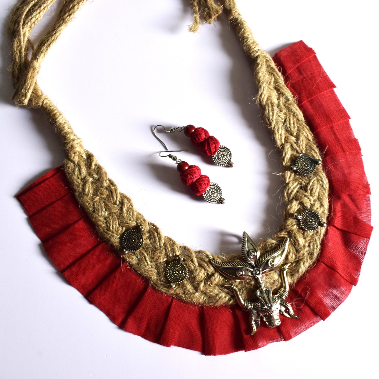 Mahishasur Mardini Jute Fabric Necklace Set