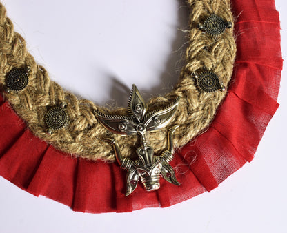 Mahishasur Mardini Jute Fabric Necklace Set