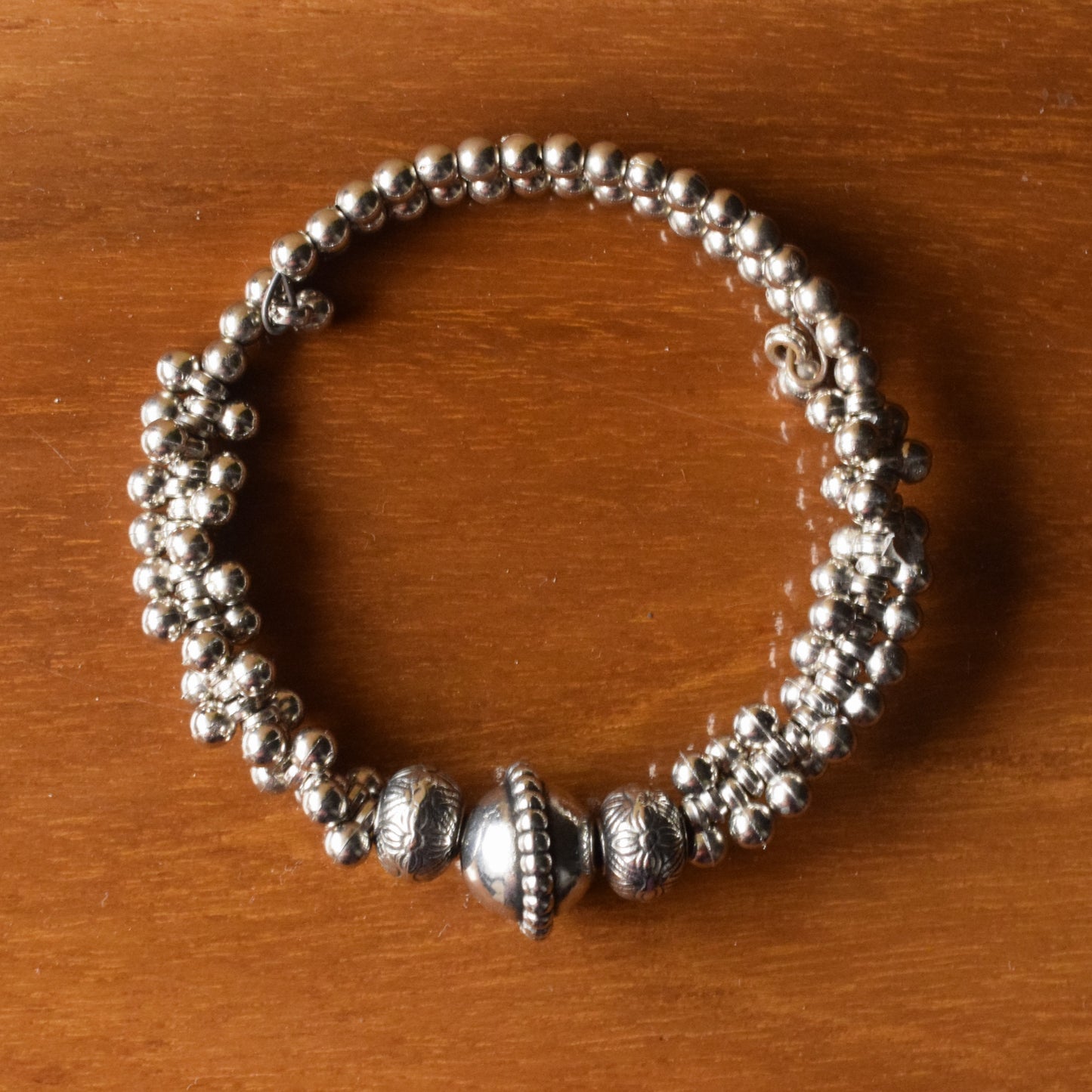 Boho Silver Bead Bangle (Pair)