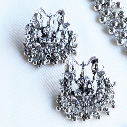 Silver Oxidised Lakshmi Trishul Necklace Set