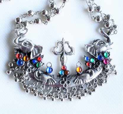 Silver Oxidised Lakshmi Trishul Necklace Set