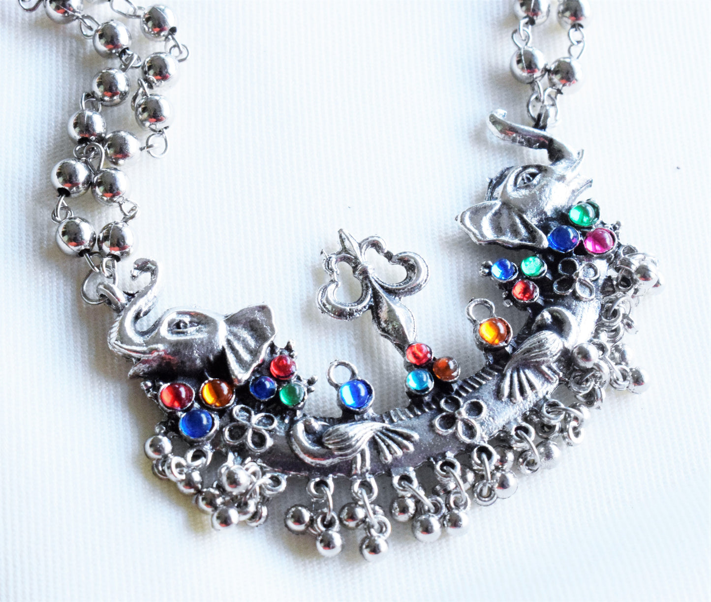 Silver Oxidised Lakshmi Trishul Necklace Set