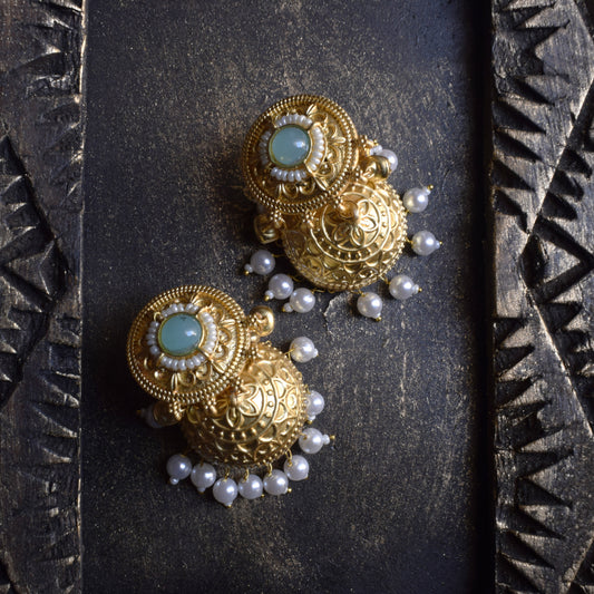 Manmohini Pearl and Gem Matt Gold Ghungroo Jhumka