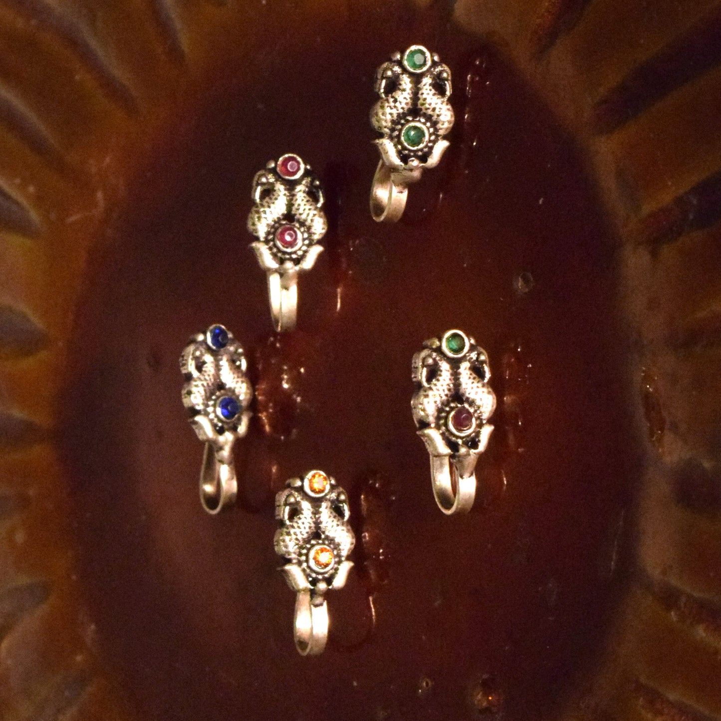 Gandaberunda German Silver Gemstone Nose Push Pin