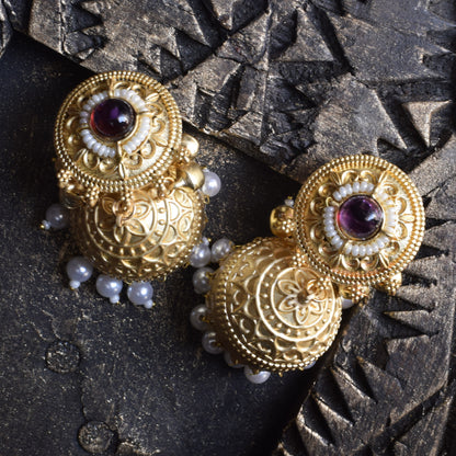 Manmohini Pearl and Gem Matt Gold Ghungroo Jhumka