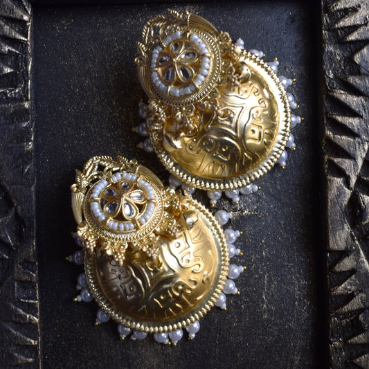 Gajraj Matt Gold Ghungroo and Pearl Jhumka