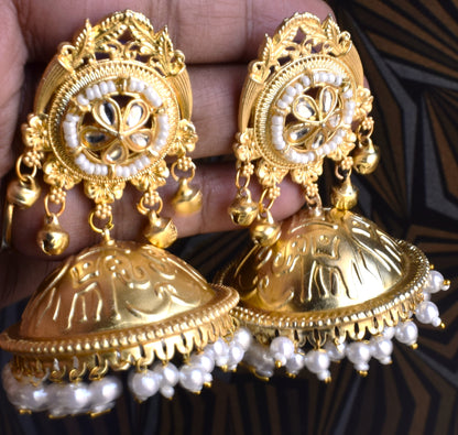 Gajraj Matt Gold Ghungroo and Pearl Jhumka