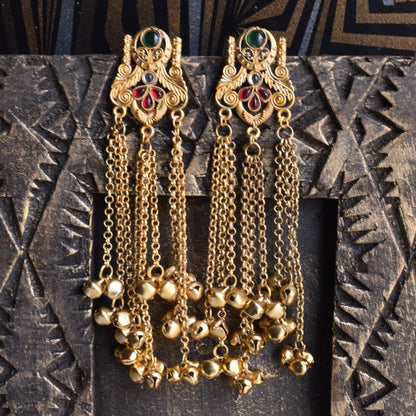 Royal Arch Matt Gold Ghungroo Chandelier Earrings