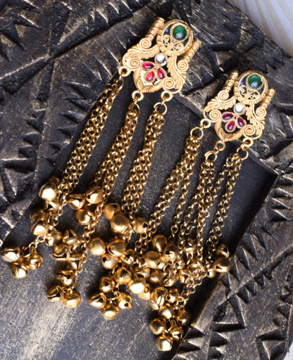 Royal Arch Matt Gold Ghungroo Chandelier Earrings