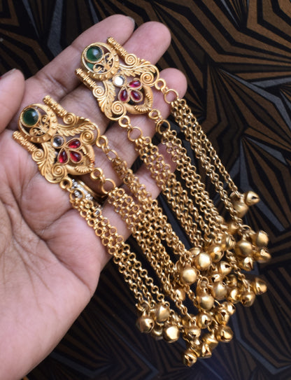 Royal Arch Matt Gold Ghungroo Chandelier Earrings