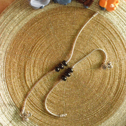 Black Bead Tribal German Silver Anklet