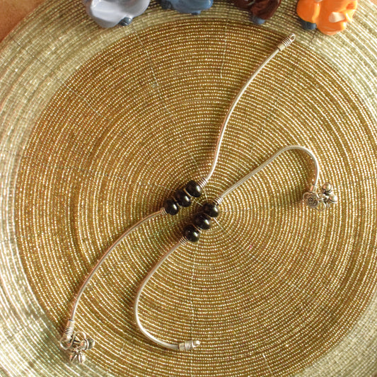 Black Bead Tribal German Silver Anklet
