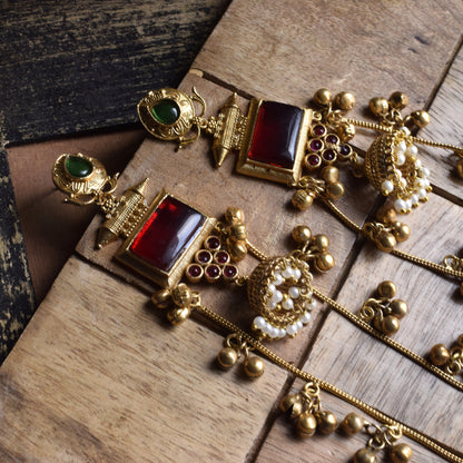 Ruby Emerald Jhumka with Ghungroo Kashmiri Latkan