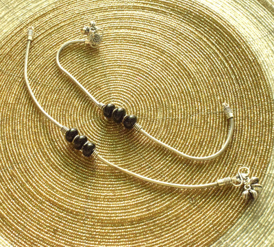 Black Bead Tribal German Silver Anklet