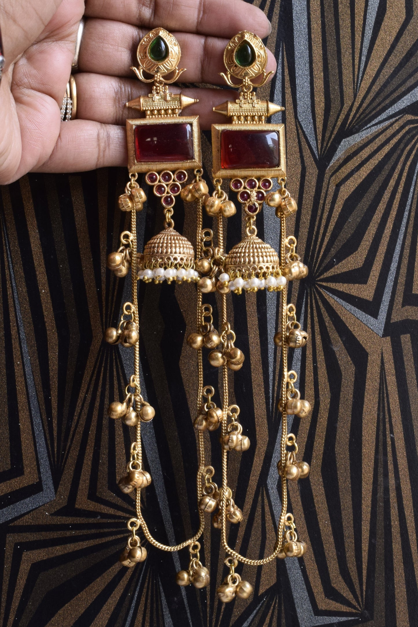 Ruby Emerald Jhumka with Ghungroo Kashmiri Latkan