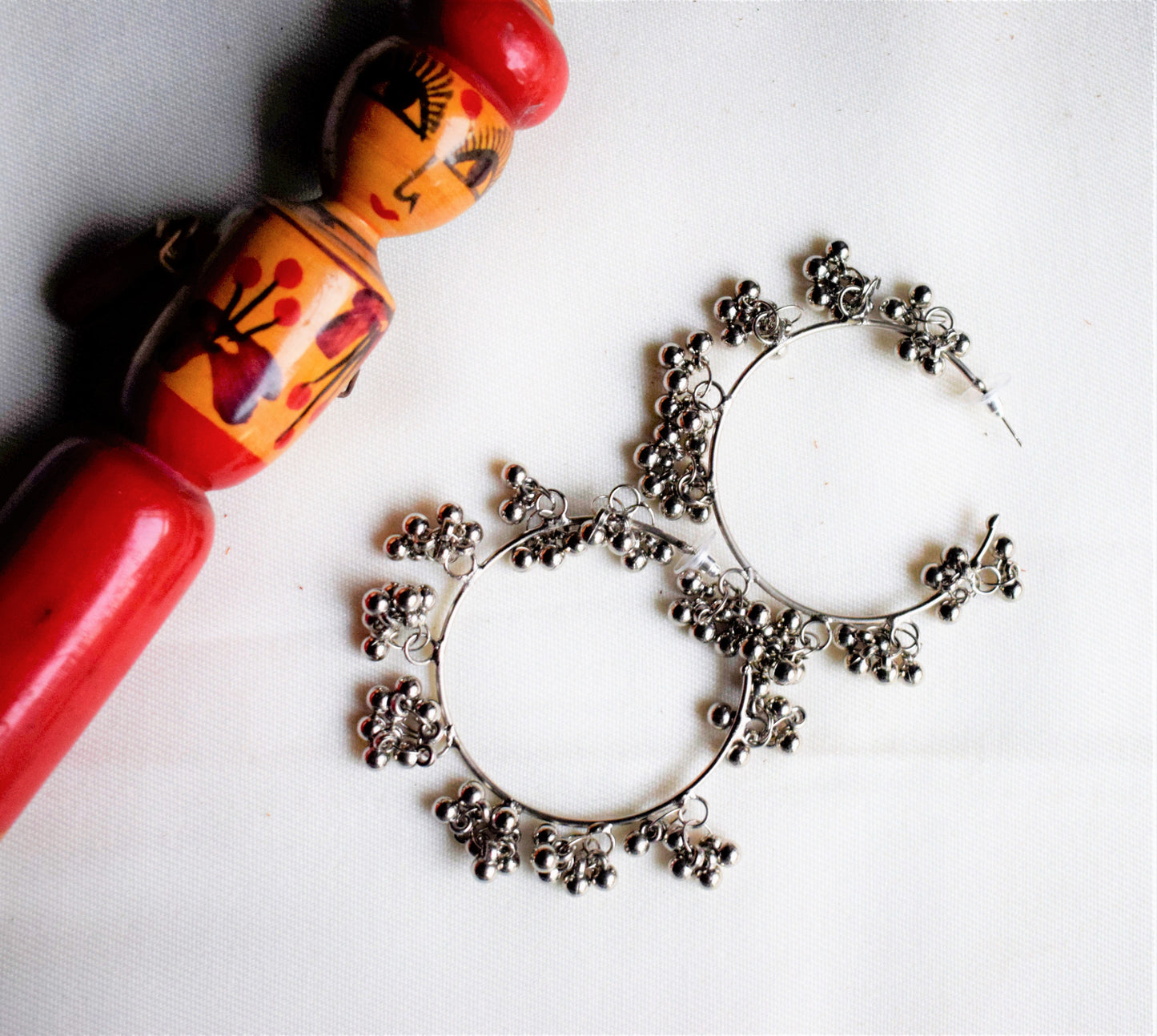 German Silver Ghungroo Bead Hoop Stud Earrings