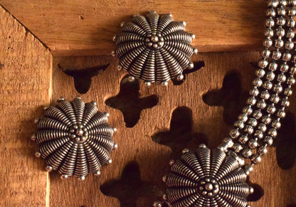 German Silver Floral Tribal Choker Necklace with Earrings